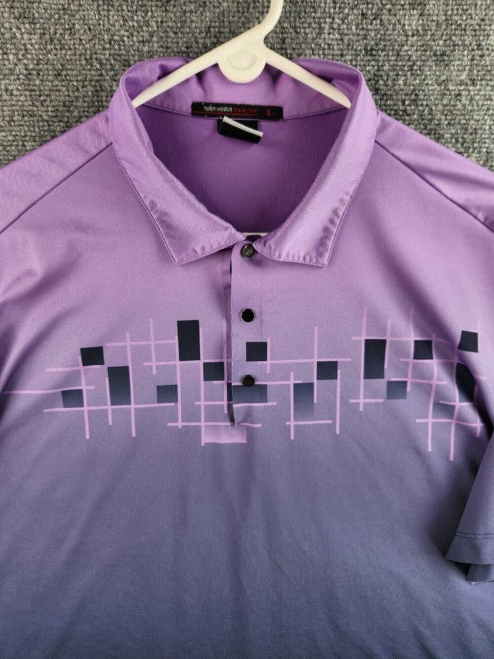 Nike Tiger Woods Golf Polo Shirt Purple Large Dri-fit Geometric Snap Colorful
